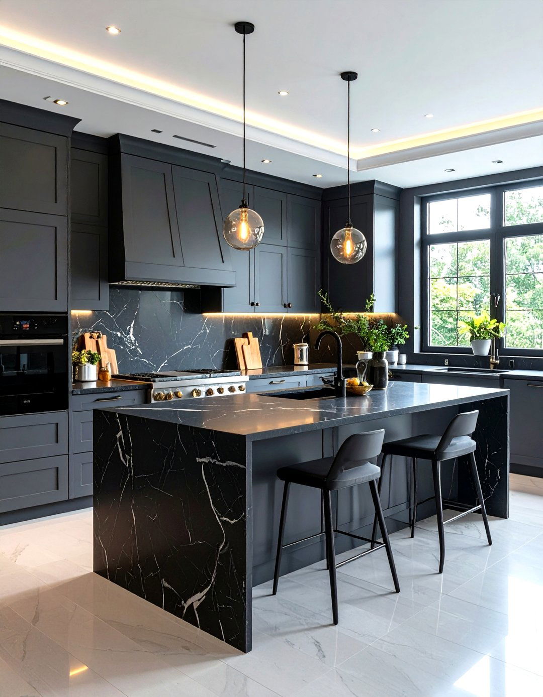 Luxury Kitchen With Premium Materials - 24 Kitchen With Gray Cabinets And Black Countertops Ideas