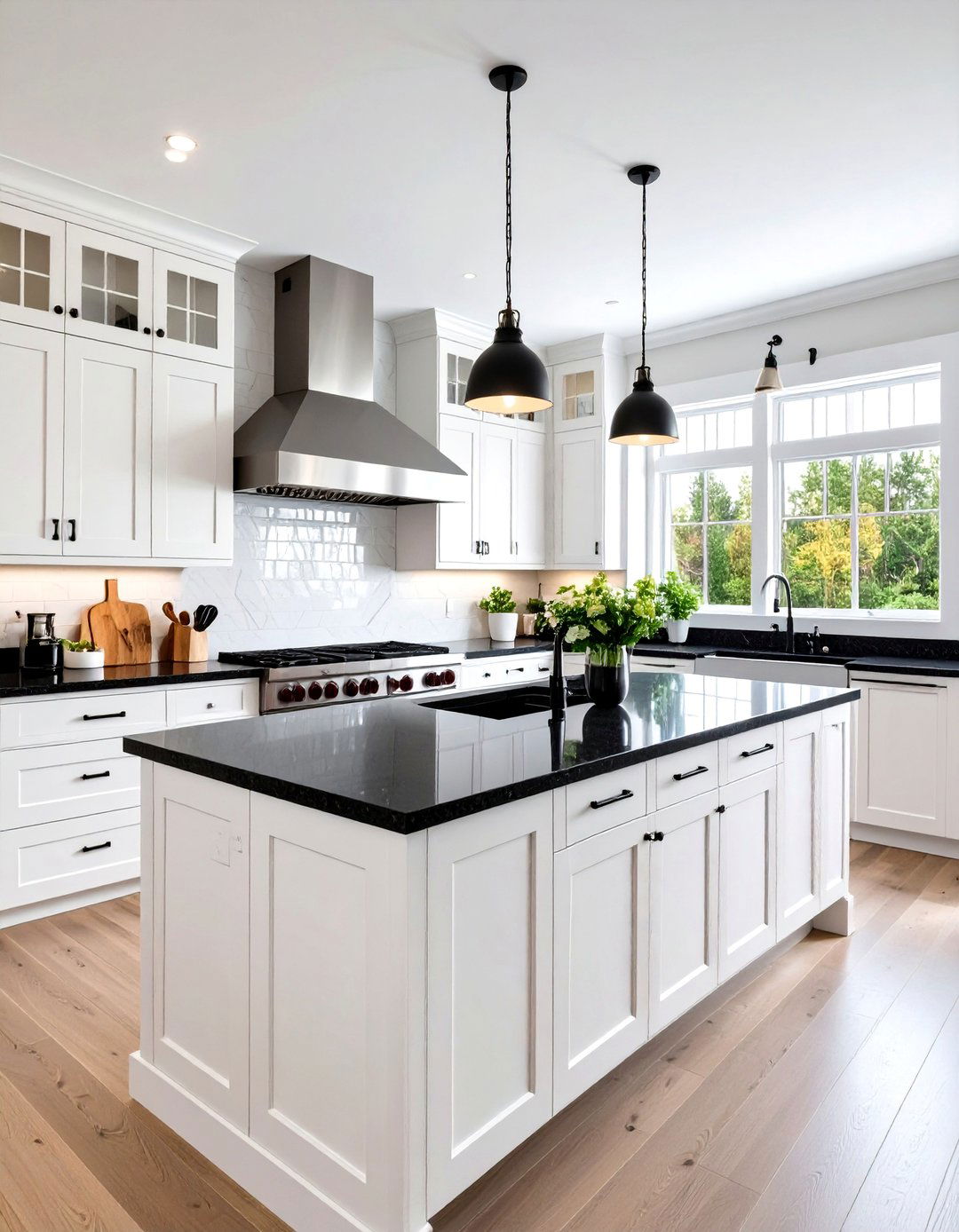 Luxury Kitchen with Professional Appliances - 24 white kitchen with black countertops ideas
