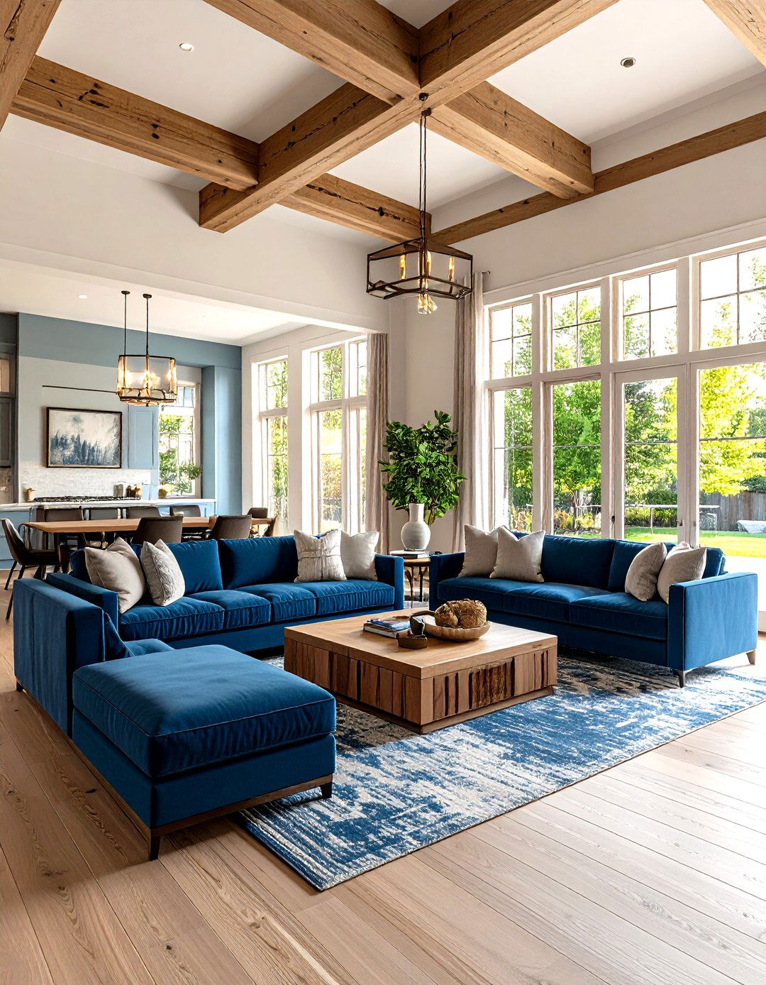 Luxury Living Room with Custom Millwork Beam Details - 24 Exposed Beam Living Room Ideas