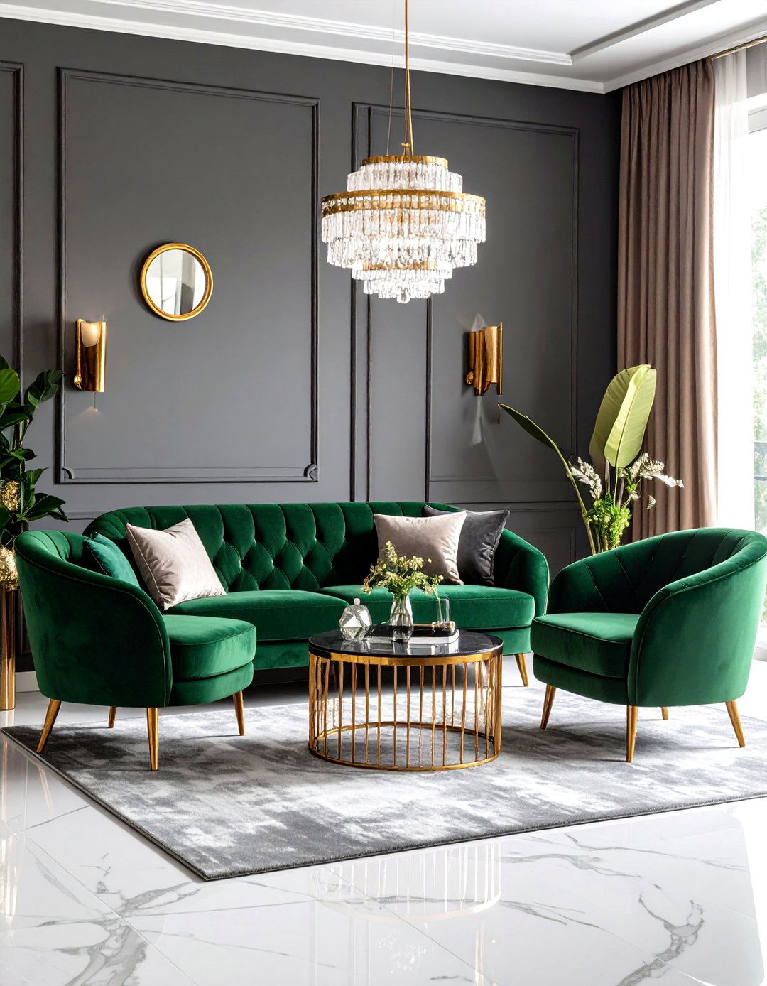 Luxury Lounge with Moss Green and Graphite - 24 Green and Grey Living Room Ideas