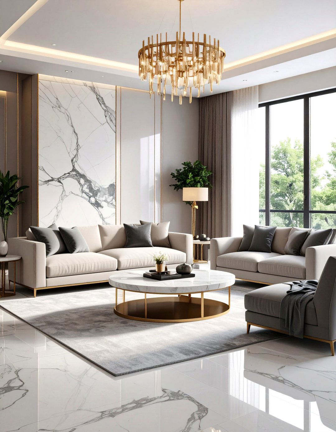 Luxury Marble Accent Features - 24 Grey and Beige Living Room Ideas