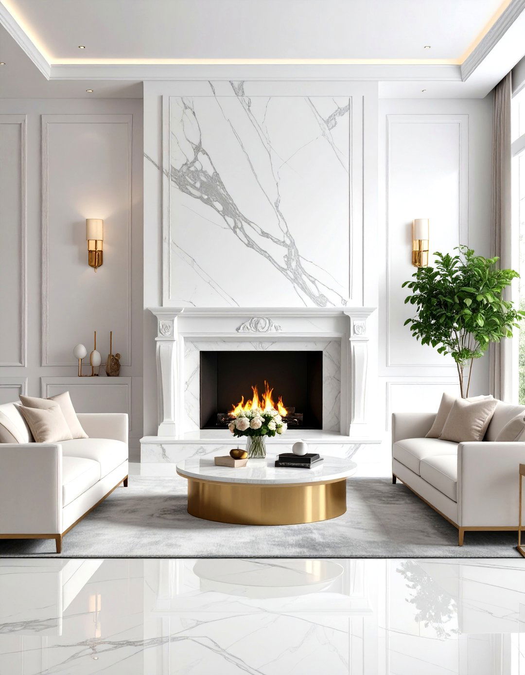 Luxury Marble Slab Fireplace Wall - 24 Floor to Ceiling Fireplace Ideas