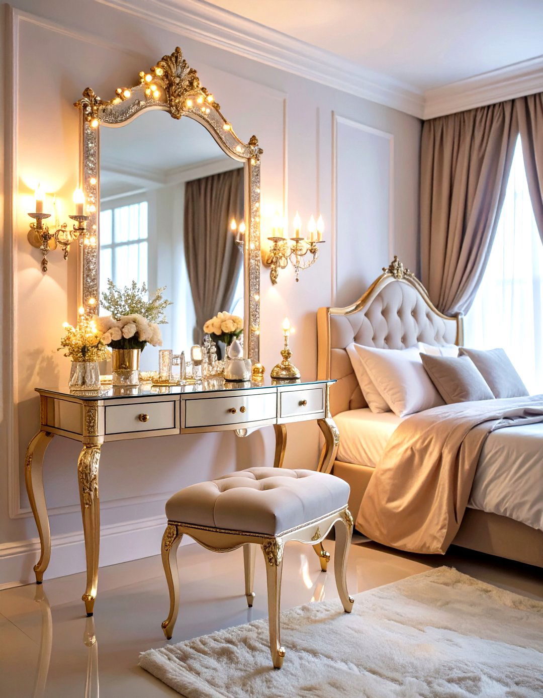 Luxury Mirrored Surface Glamour - 24 Makeup Room Ideas