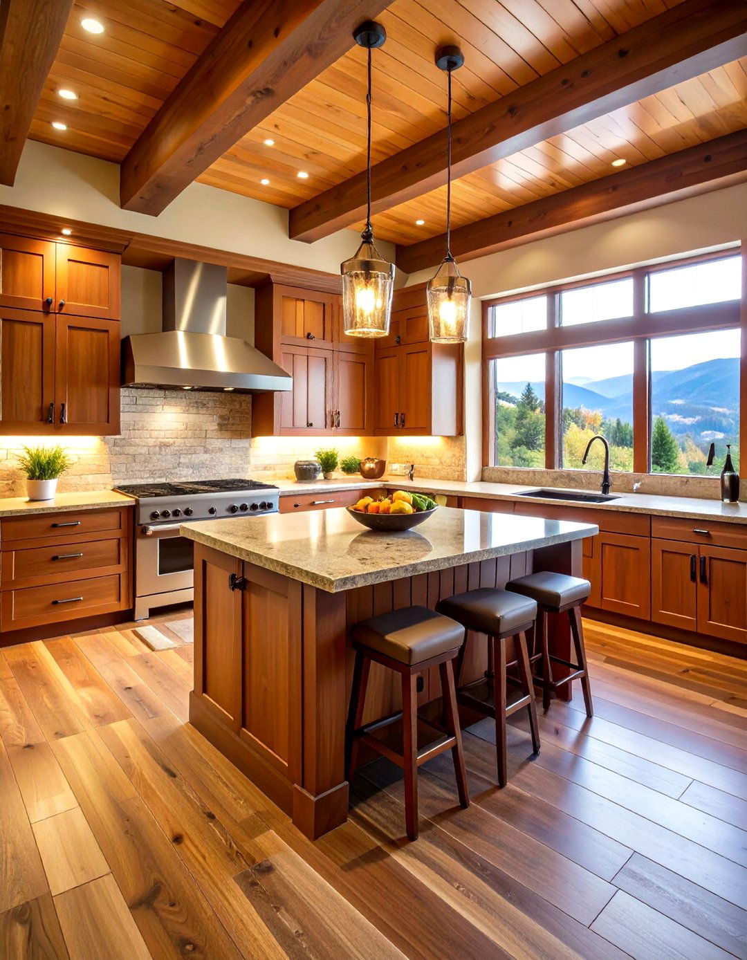 Luxury Mountain Kitchen with Wine Storage Features - 24 Log Cabin Kitchen Design Ideas