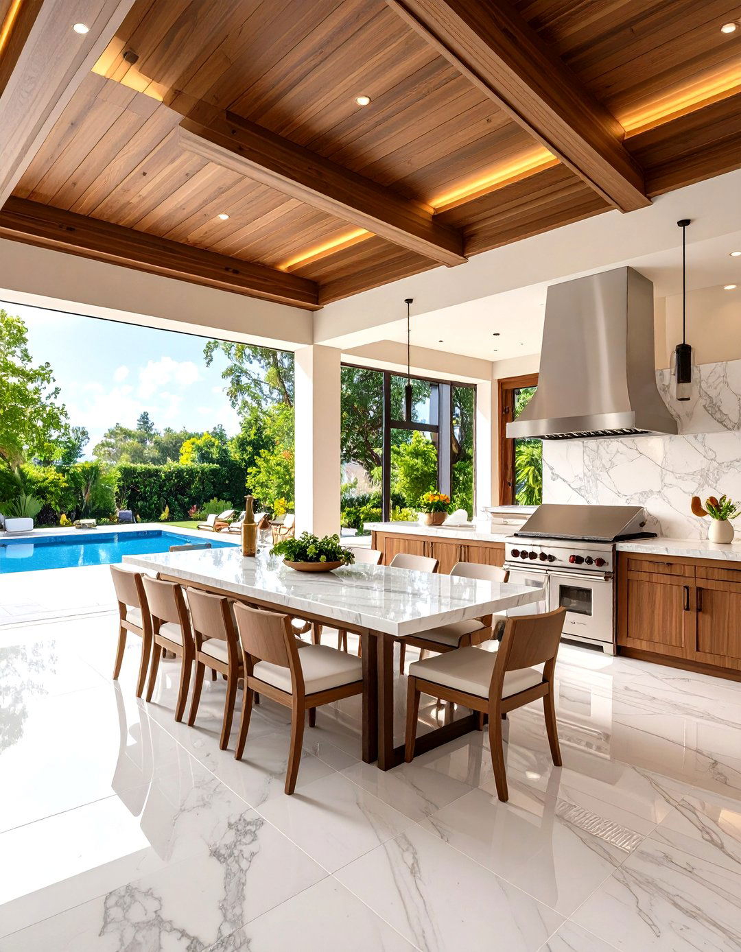 Luxury Pavilion with Marble Finishes - 24 Luxury Outdoor Kitchen Ideas