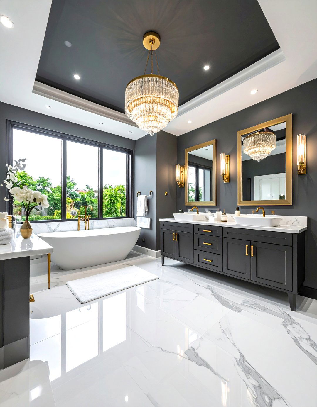 Luxury Powder Room Design - 24 Black Ceiling With Grey Walls