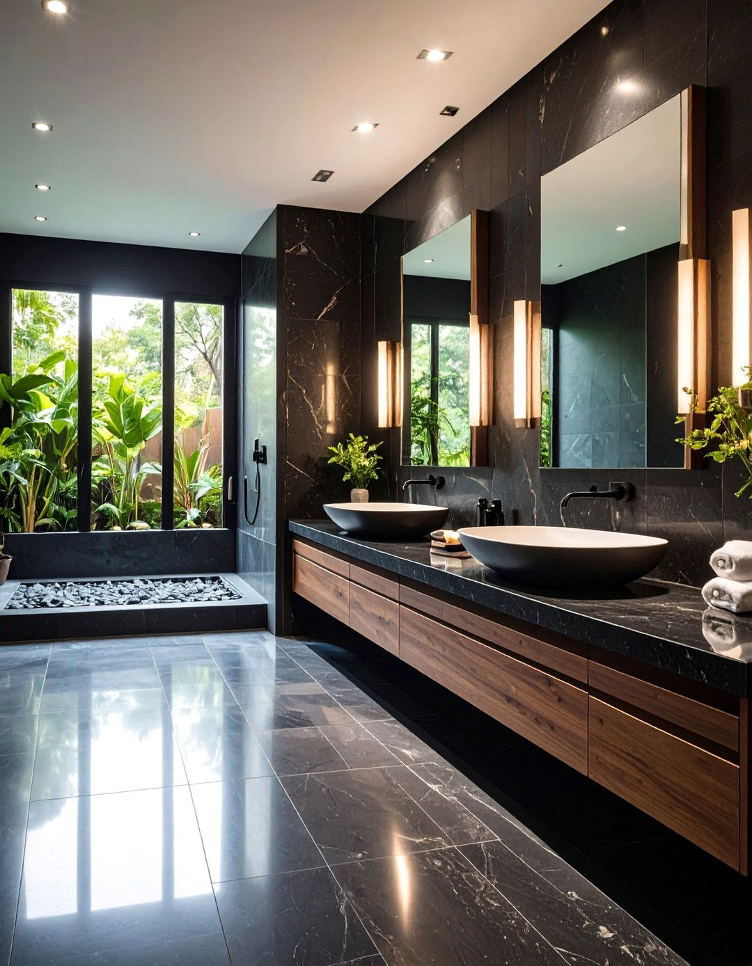 Luxury Spa Bathroom with Black Natural Stone - 24 Bathroom With Black Fixtures