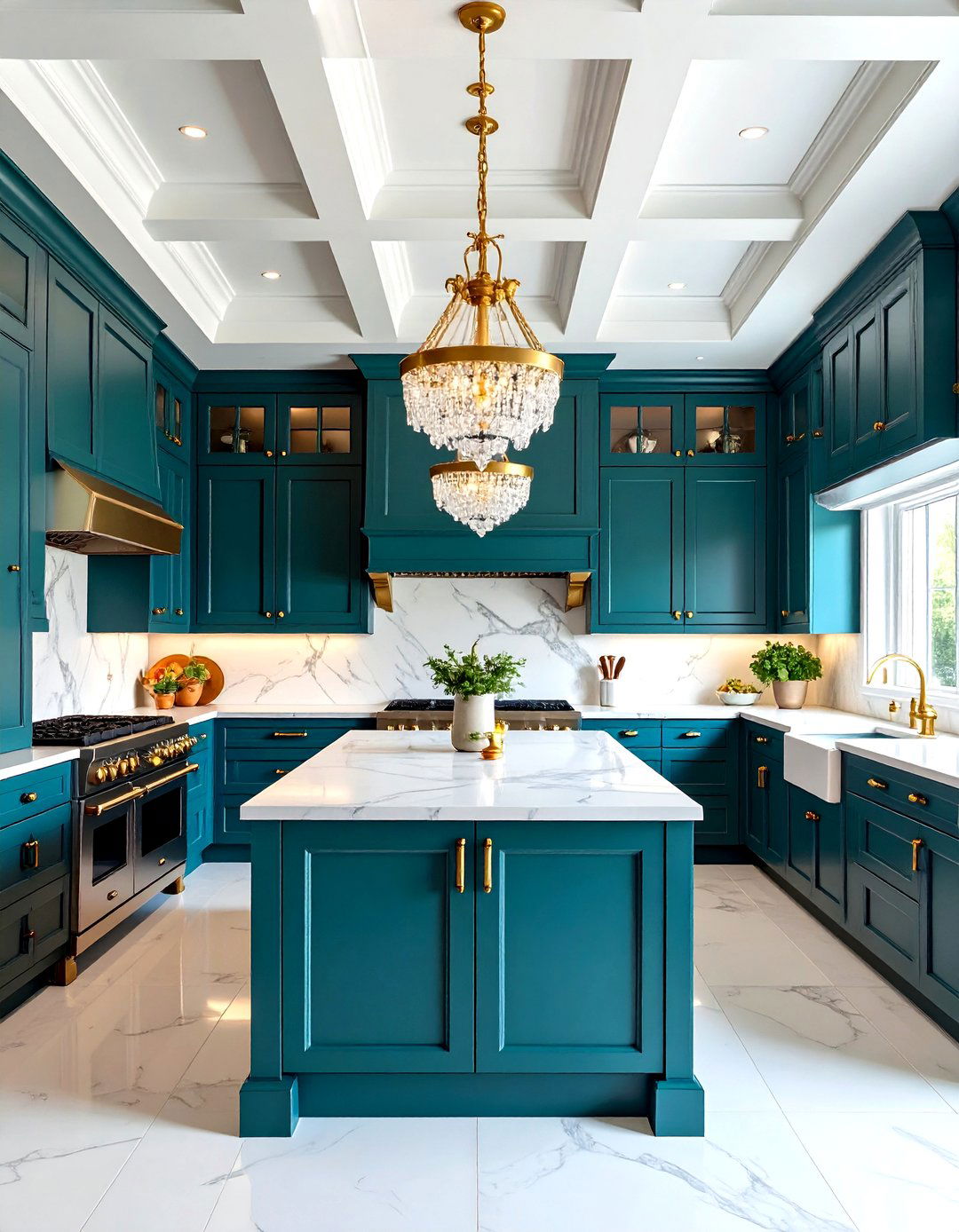 Luxury Teal and Marble Kitchen - 24 Teal and White Kitchen Ideas