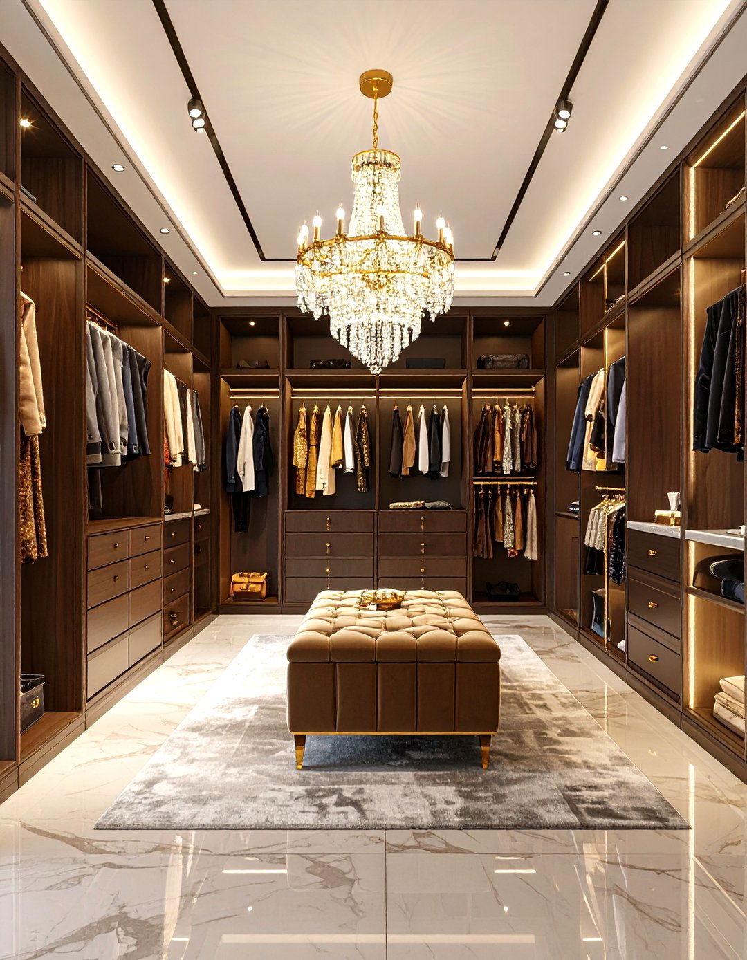 Luxury Walk in Closet with Crystal Chandelier - 24 Walk in Closet Ideas