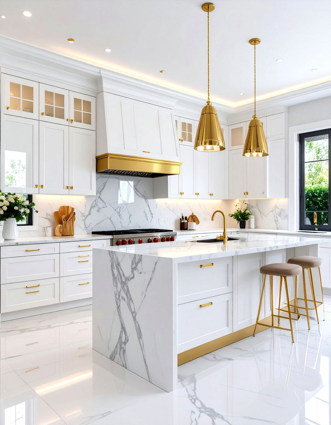 Luxury White Cabinets with Premium Gold Hardware - 24 White Kitchen Cabinets With Gold Hardwar