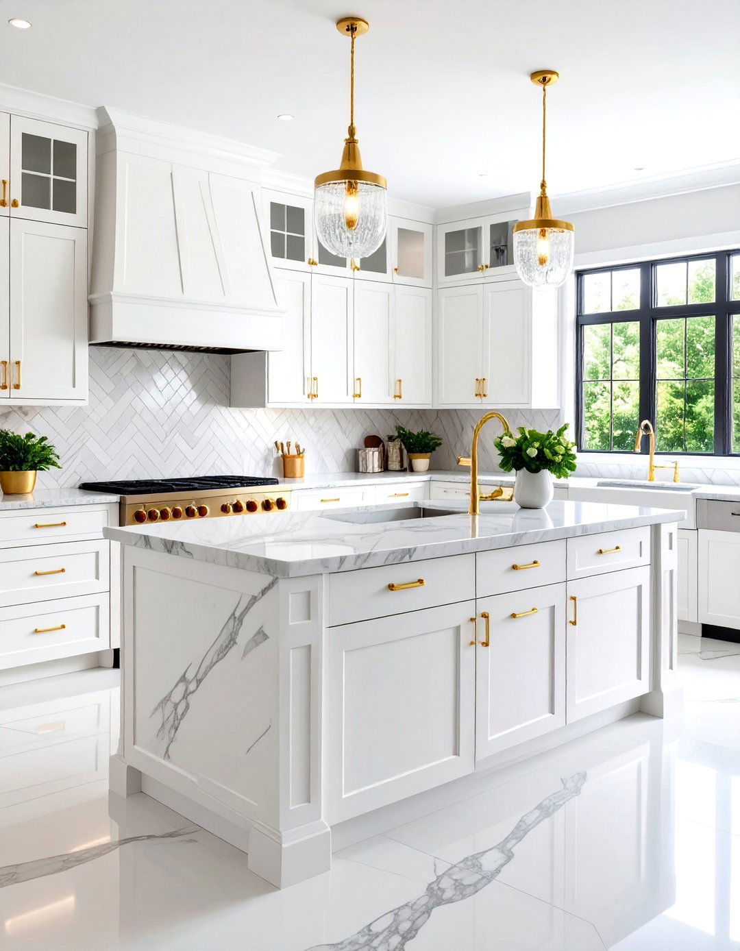 Luxury White Kitchen with Gold Hardware Accents - 24 White Kitchen Ideas