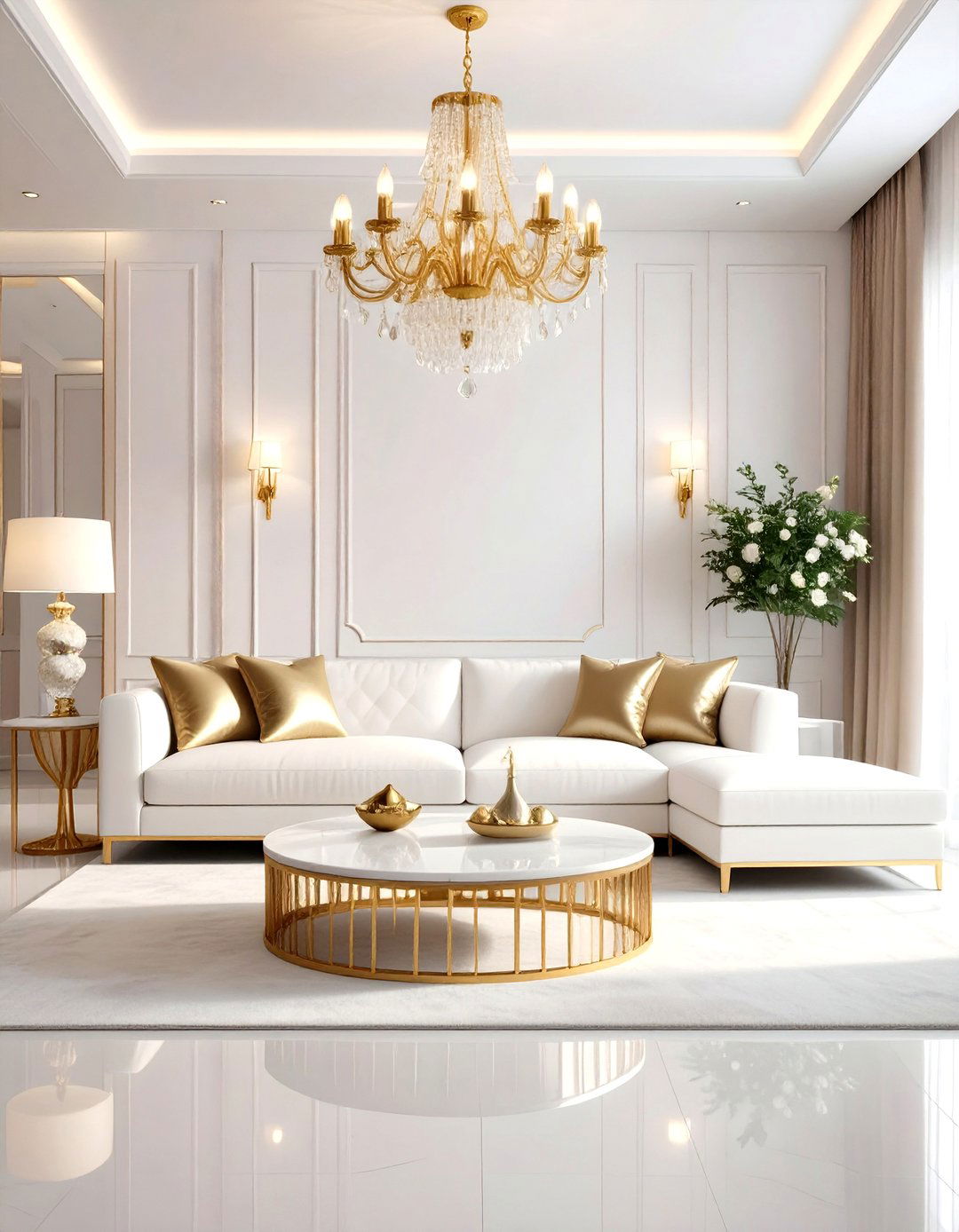 Luxury White Living Room with Metallic Accents - 24 White Living Room Ideas