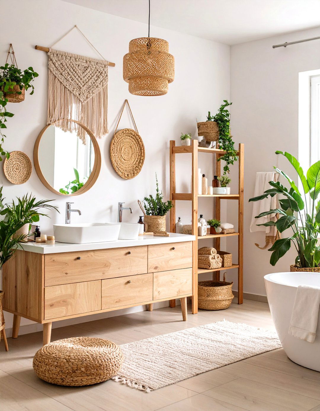 Macrame Feature Wall - 24 Boho Bathroom Ideas