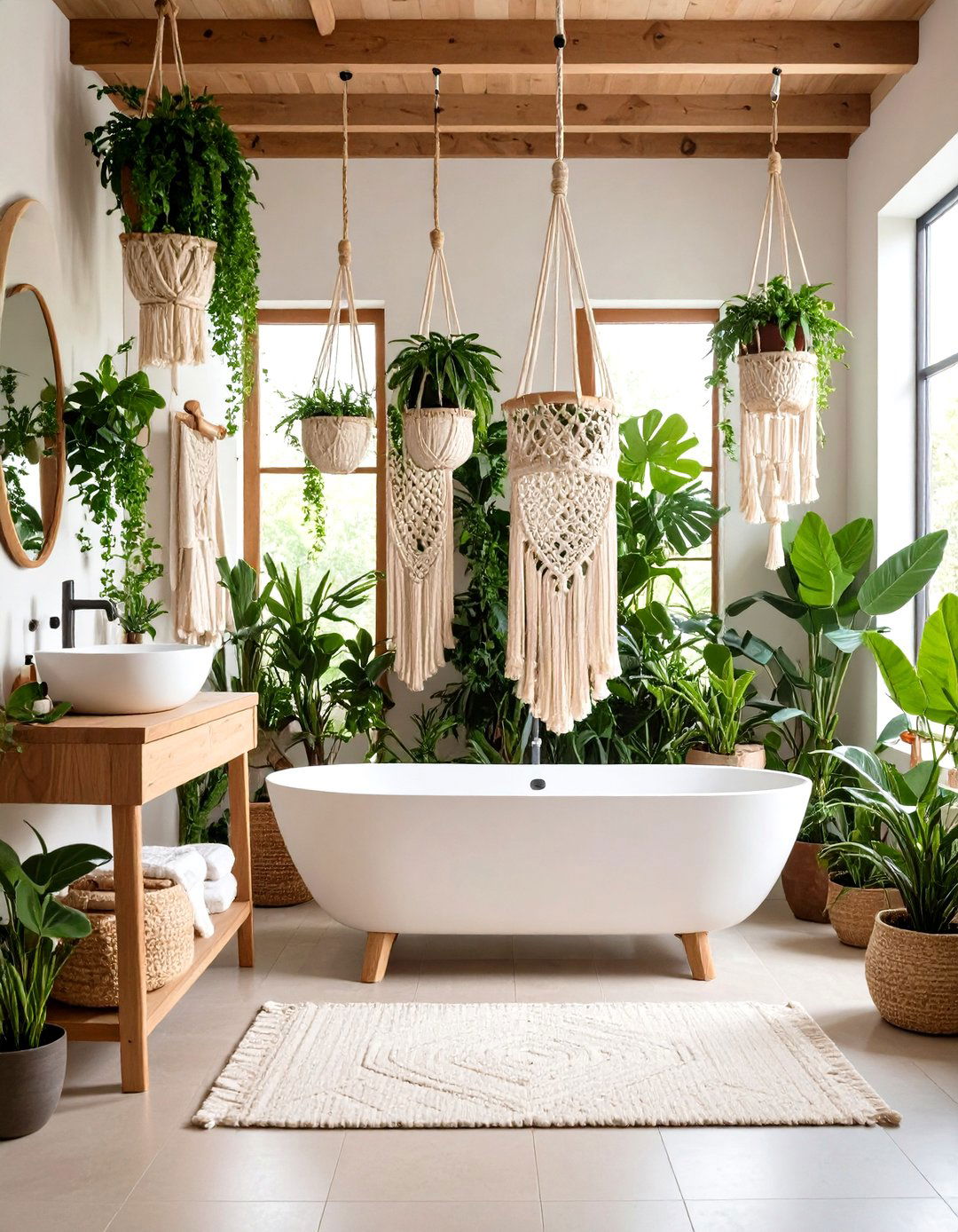 Macrame Plant Hanging Garden - 24 Tropical Bathroom Ideas