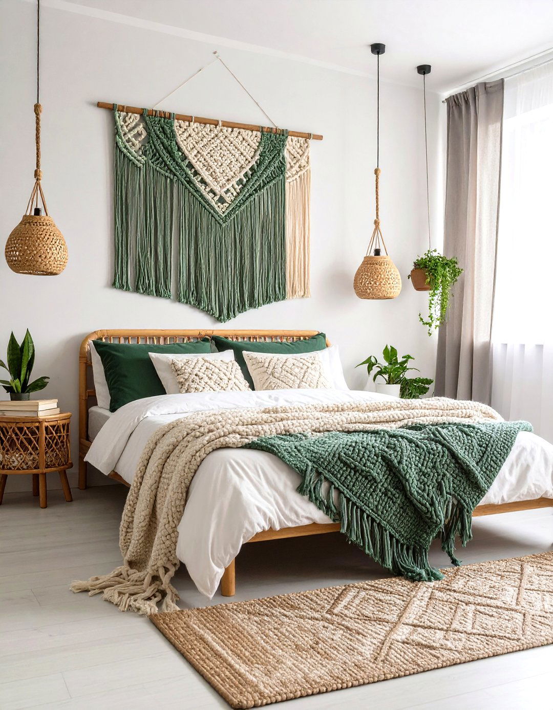 Macrame Wall Tapestry Sage Green Bedroom Design - 24 Boho Sage Green Bedroom Ideas