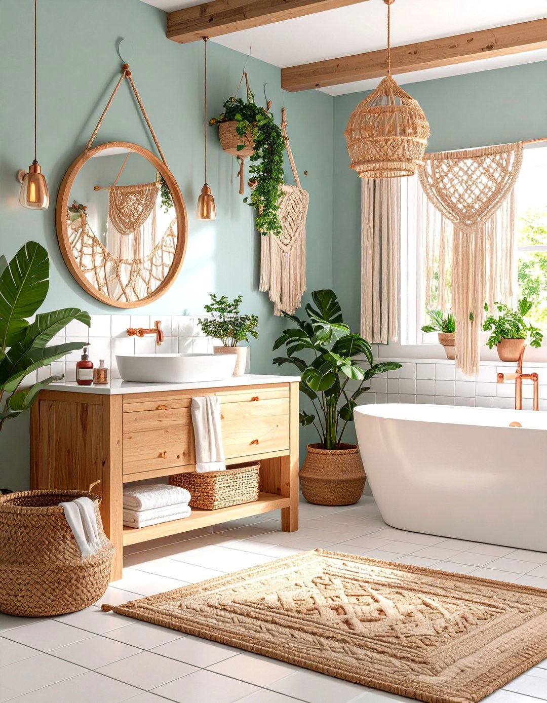 Macrame and Woven Elements Bathroom - 24 Boho-scandinavian Design and Decor Ideas