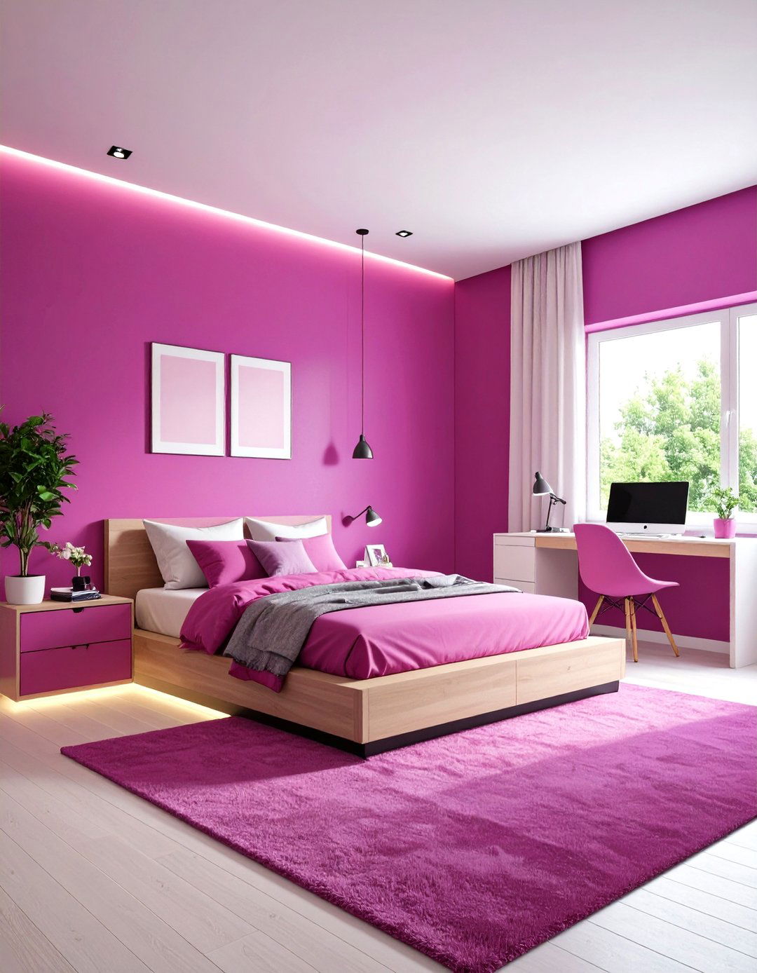 Magenta Contemporary Teen Space - 24 Purple Bedroom Ideas