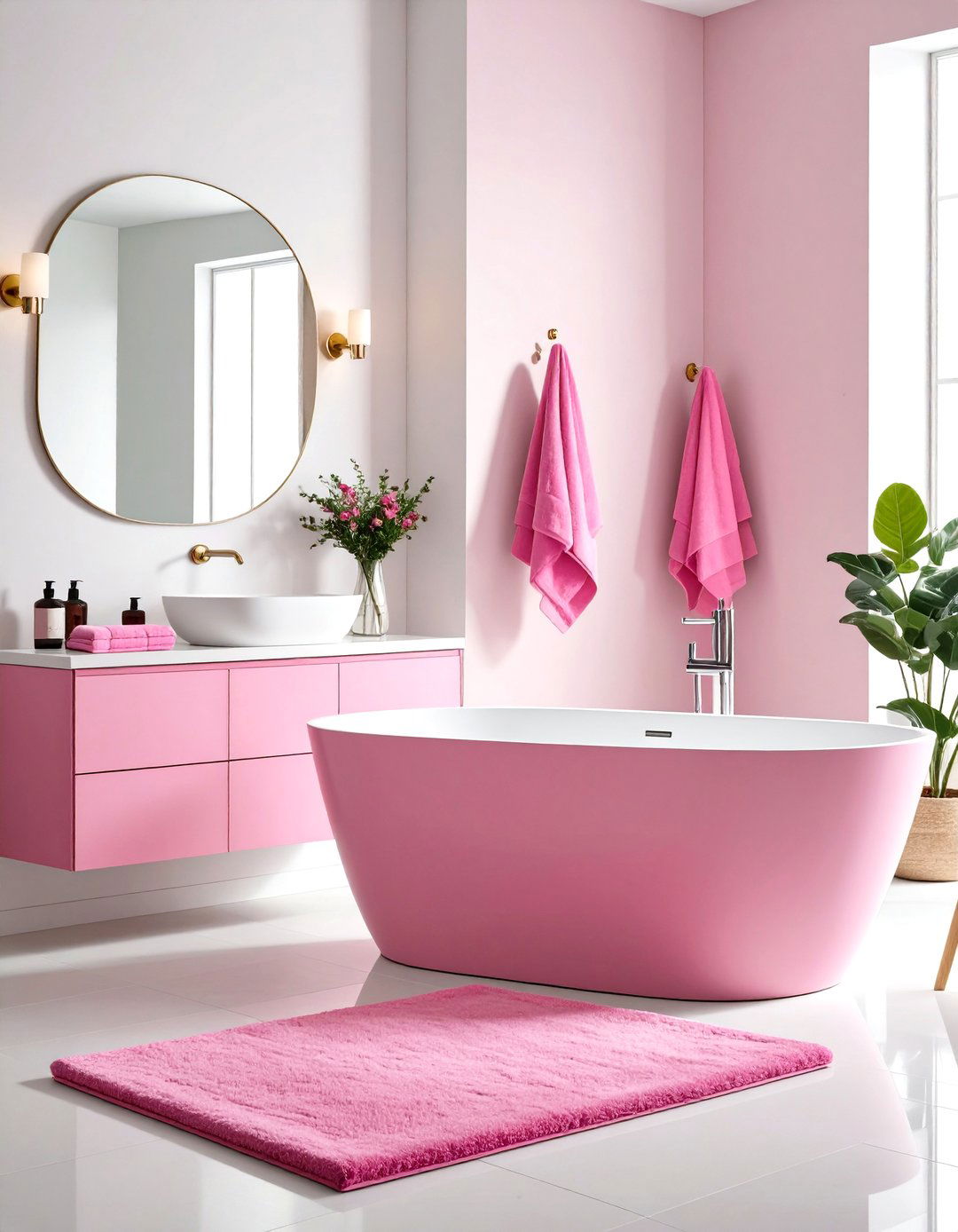 Magenta Pink Accent Bathroom - 24 Pink Bathroom Ideas
