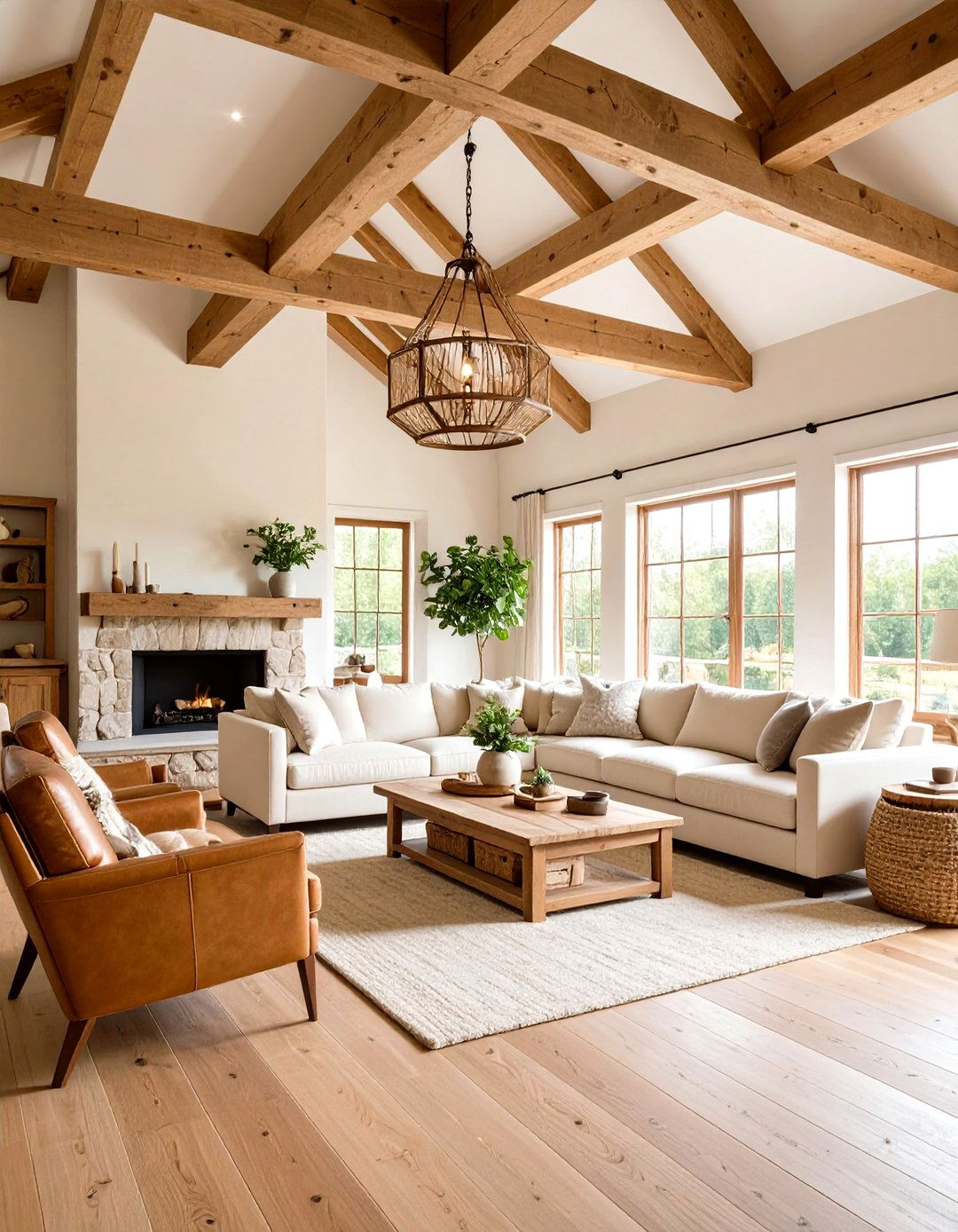 Magnolia Living Room with Wood Beam Ceiling