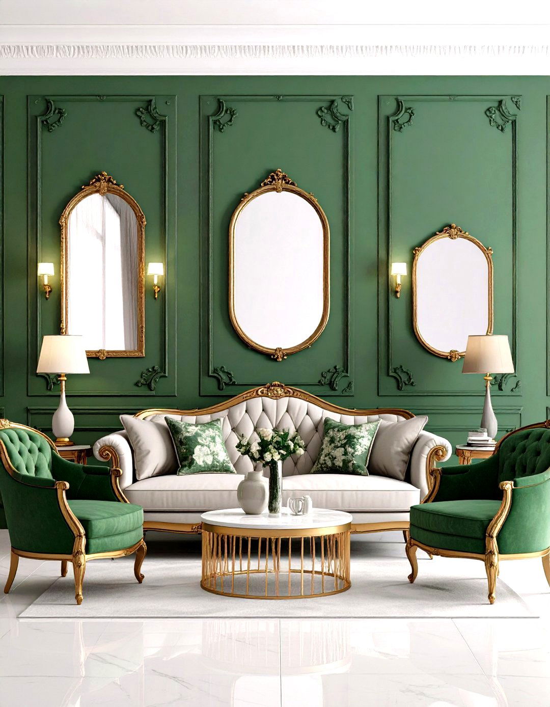 Malachite Green Victorian Accent Wall - 24 Victorian Dark Green Living Room Ideas