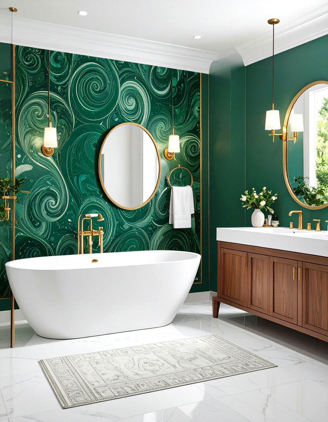 Malachite Green Wallpaper Feature - 24 Small Green Bathroom Ideas