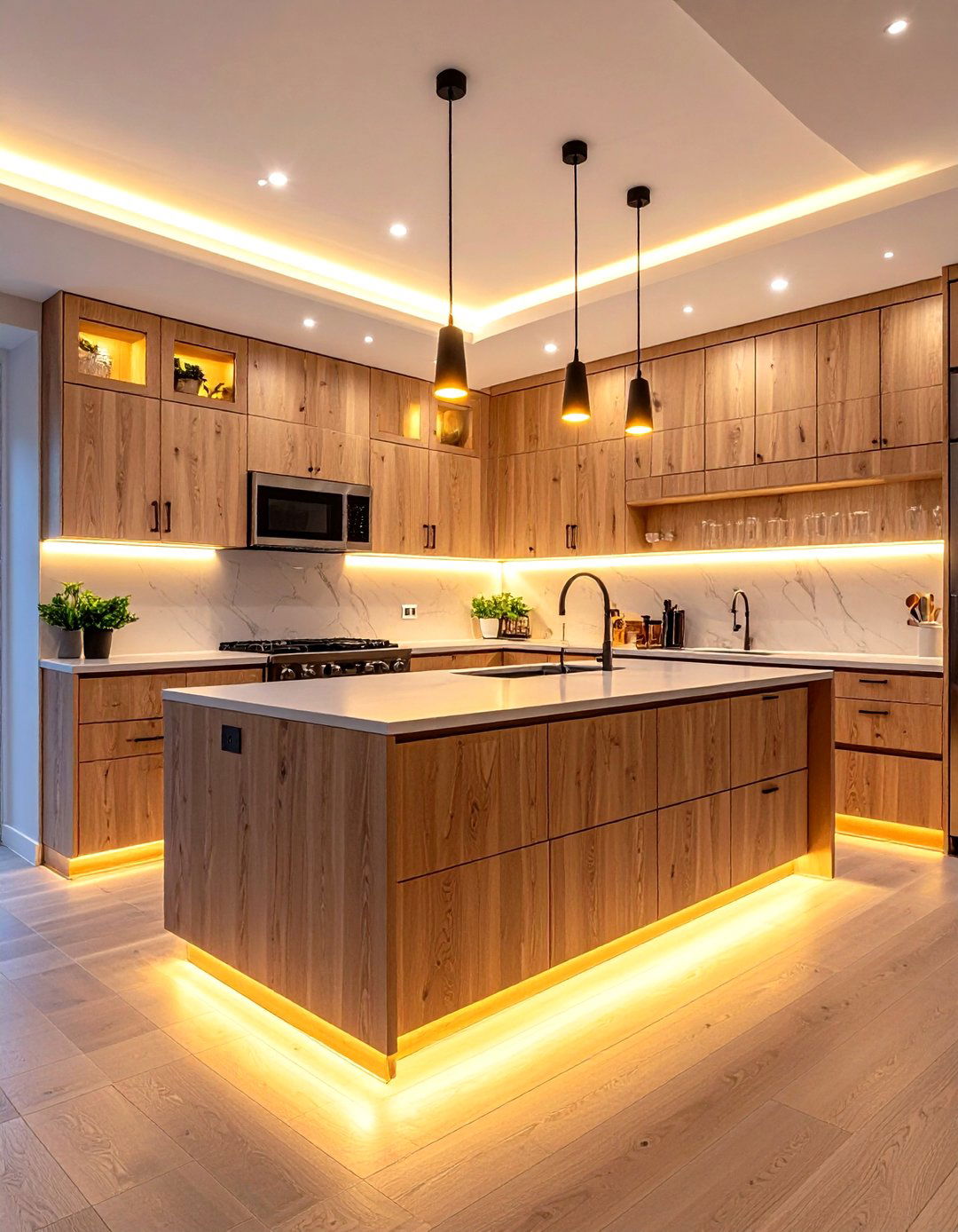 Maple Cabinets with Under Cabinet Lighting and Ambient Features - 24 Maple Kitchen Cabinets Ideas