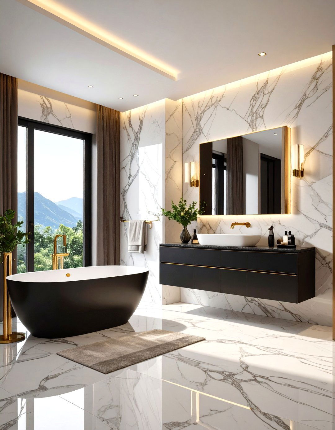 Marble Accent Bathroom with Veined Stone Features - 24 Modern Bathroom Decor Ideas