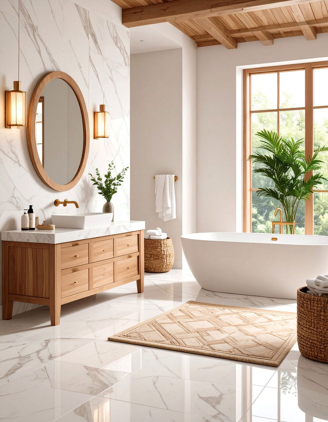 Marble Basketweave Elegance - 24 Bathroom Tile Ideas