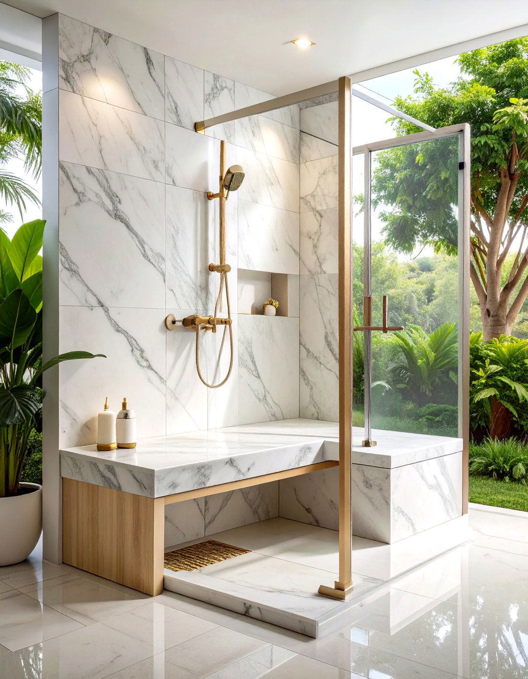 Marble Corner Shower Bench Integration - 24 Marble Bathroom Ideas