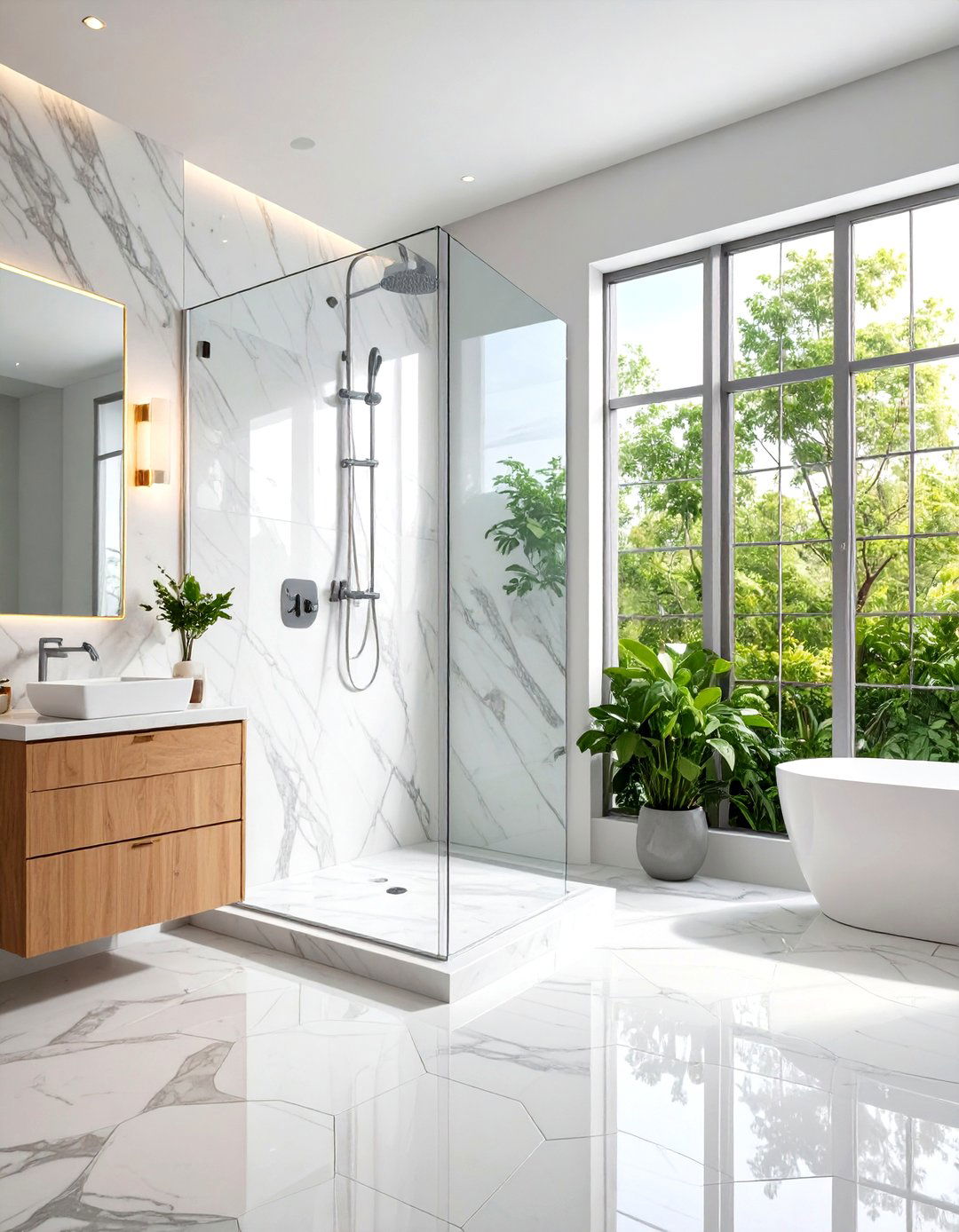Marble Corner Shower with Glass Enclosure - 24 Corner Shower Ideas