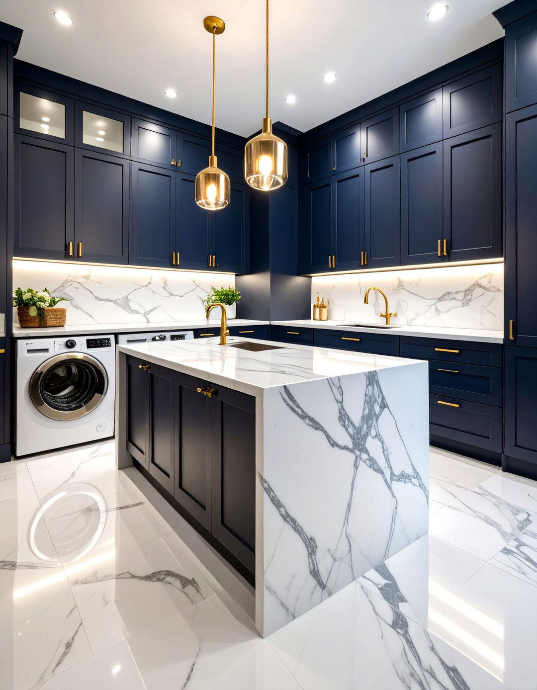 Marble Countertop Elegance - 24 dark & moody laundry room ideas