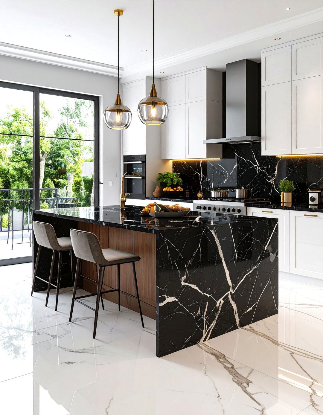 Marble Countertop Luxury Appeal - 24 Kitchen With White Cabinets and Black Countertops Ideas