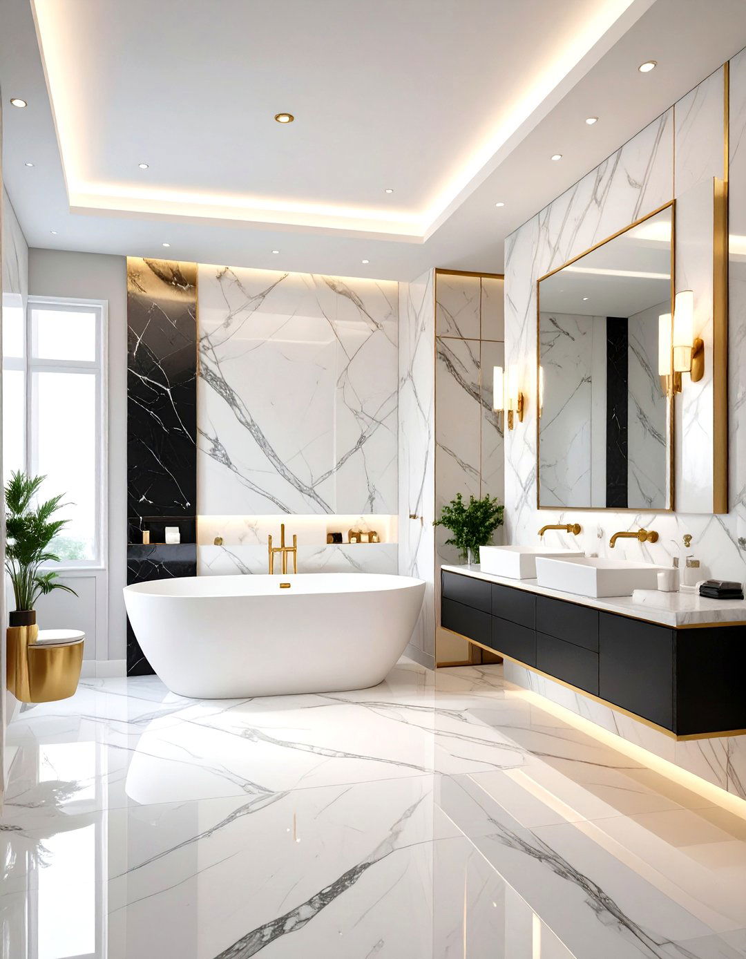 Marble Inspired Black and White Powder Room - 24 Black and White Powder Room Ideas