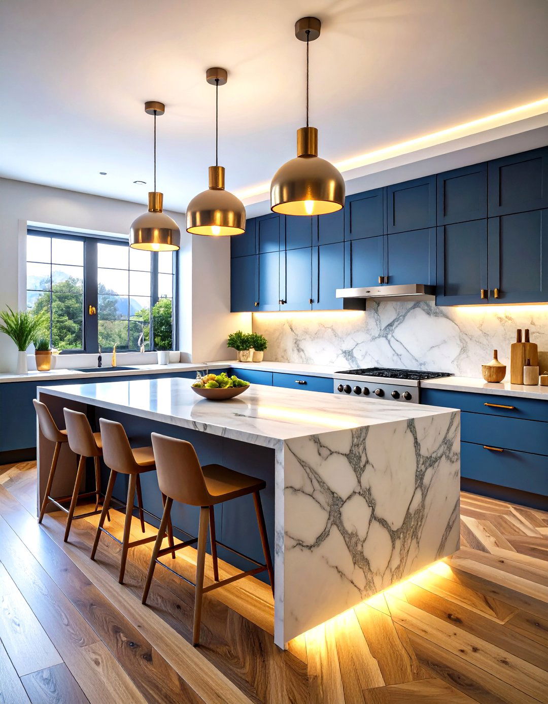 Marble Island Pendant Lighting - 24 Marble Kitchen Island Ideas