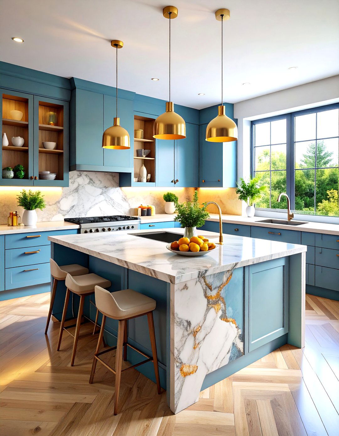 Marble Island Work Triangle - 24 Marble Kitchen Island Ideas