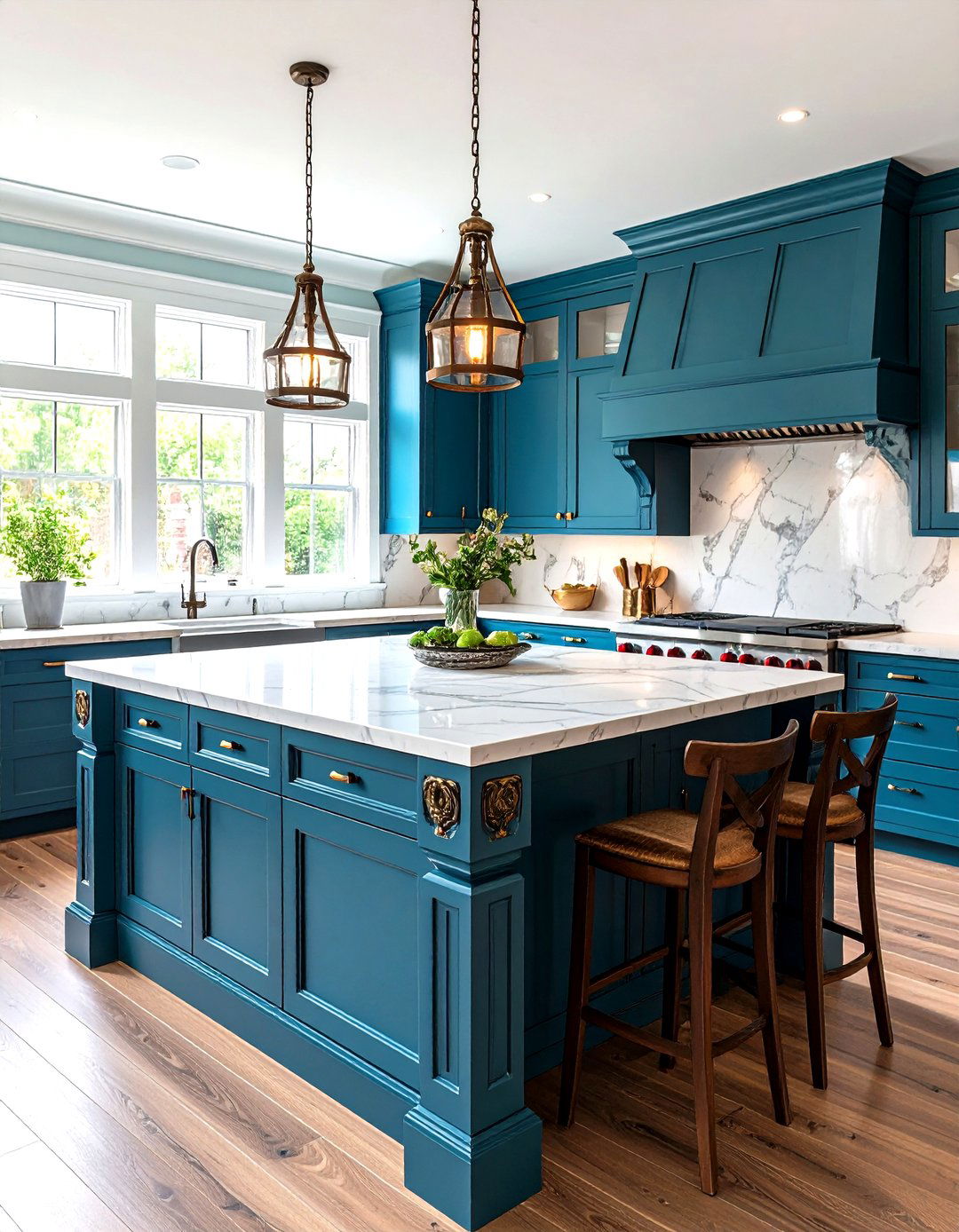 Marble Island with Decorative Corbels - 24 Marble Kitchen Island Ideas
