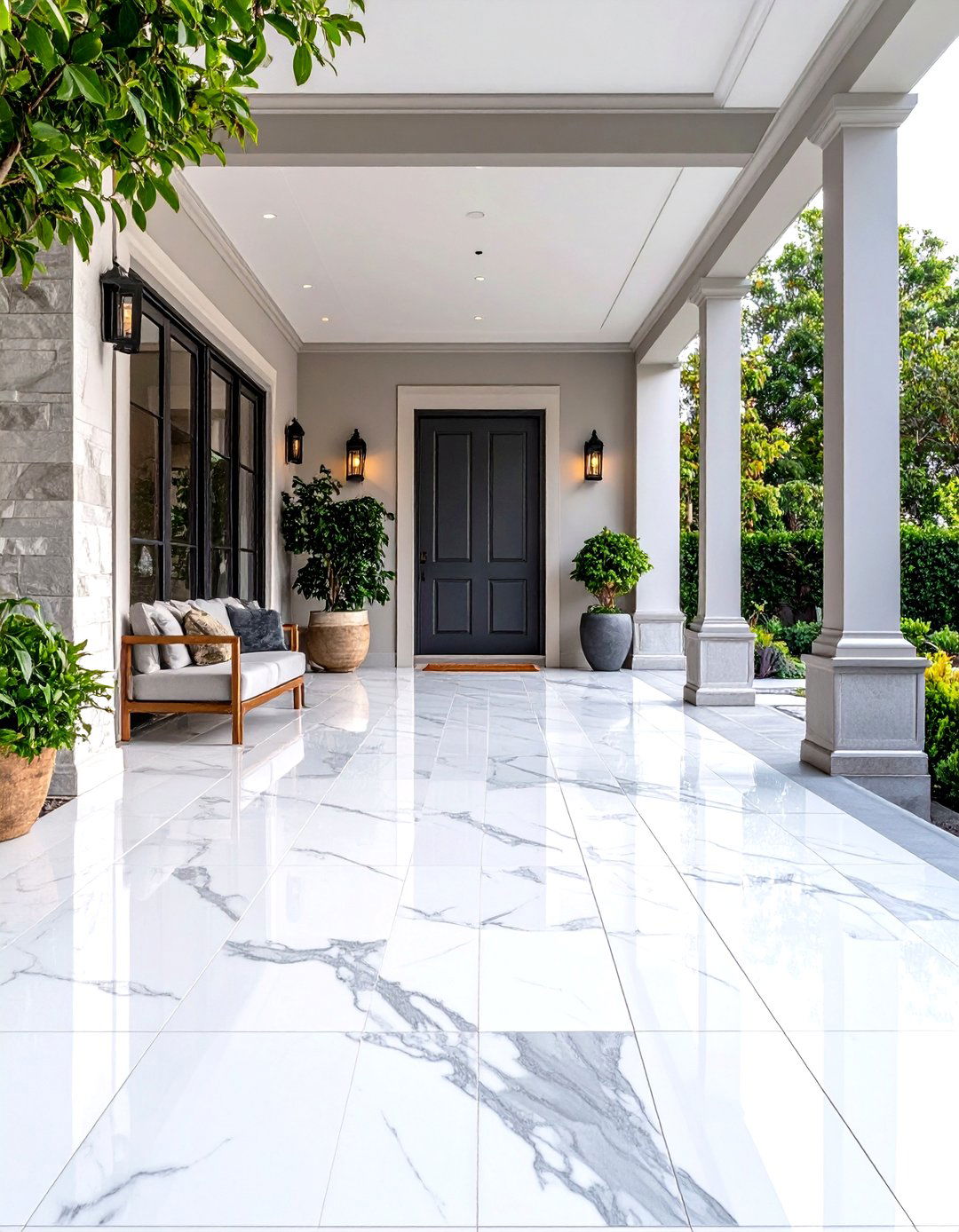 Marble Look Porcelain Luxury - 24 Front Porch Tile Ideas