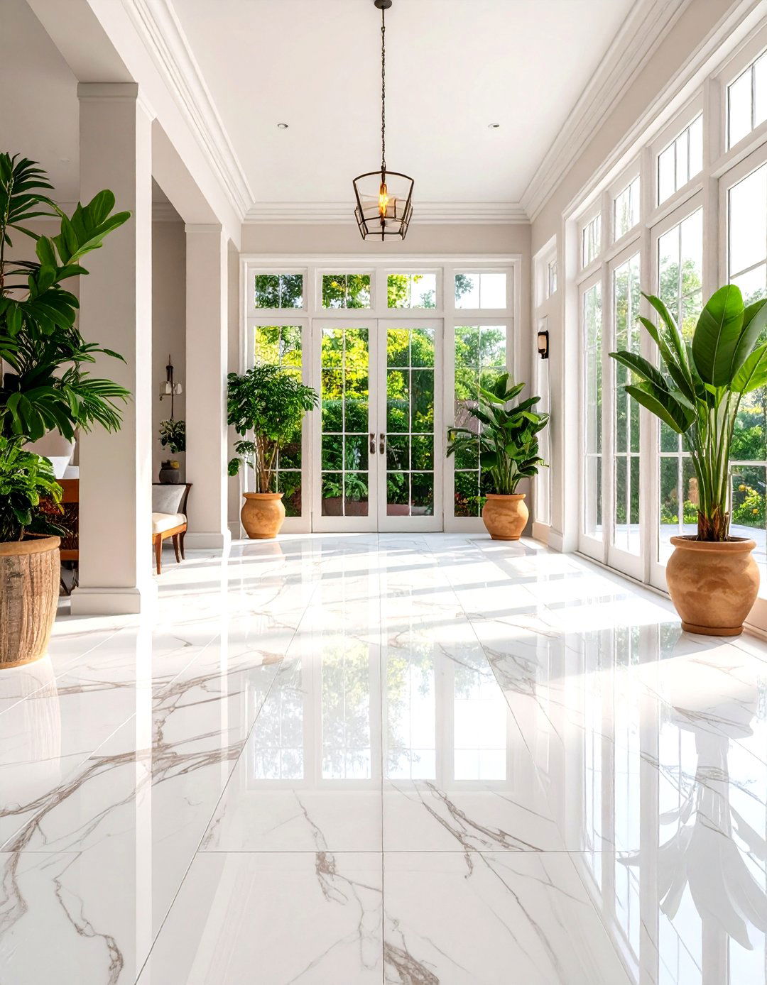 Marble Look Porcelain Sunroom Flooring - 24 Sunroom Tile Floor Ideas