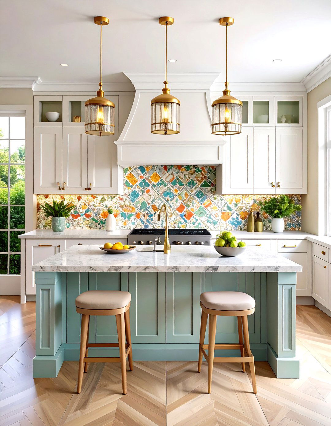 Marble Mosaic Accent Border Design - 24 Marble Kitchen Floor Ideas