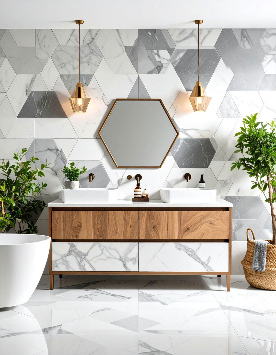 Marble Mosaic Accent Wall Masterpiece - 24 Marble Bathroom Ideas