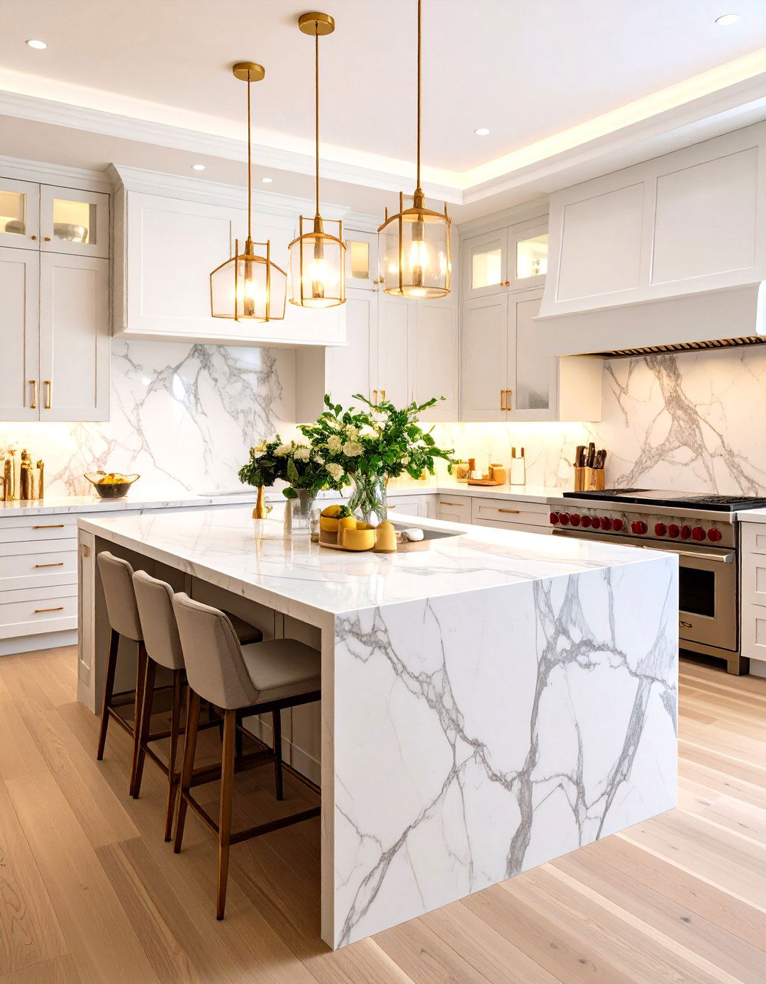 Marble Slab Backsplash with Luxurious Sophistication - 24 Kitchen Backsplash Ideas