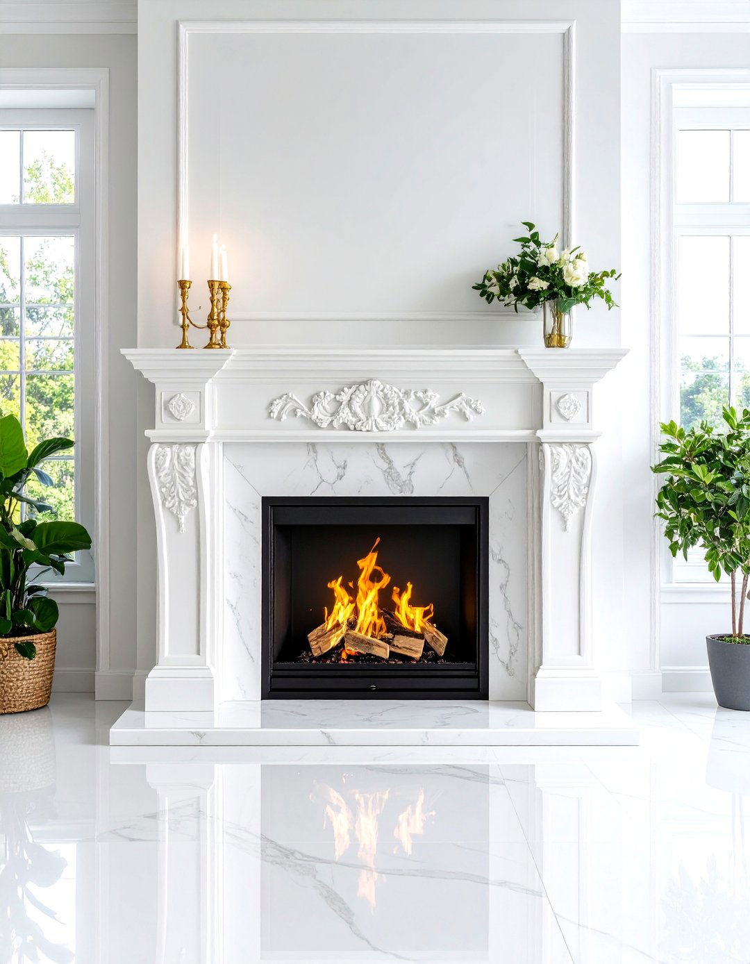 Marble Surround with Classical Proportions - 24 French Country Fireplace Ideas
