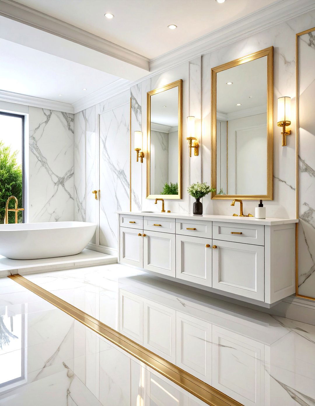 Marble Threshold and Trim Detailing - 24 Marble Bathroom Ideas