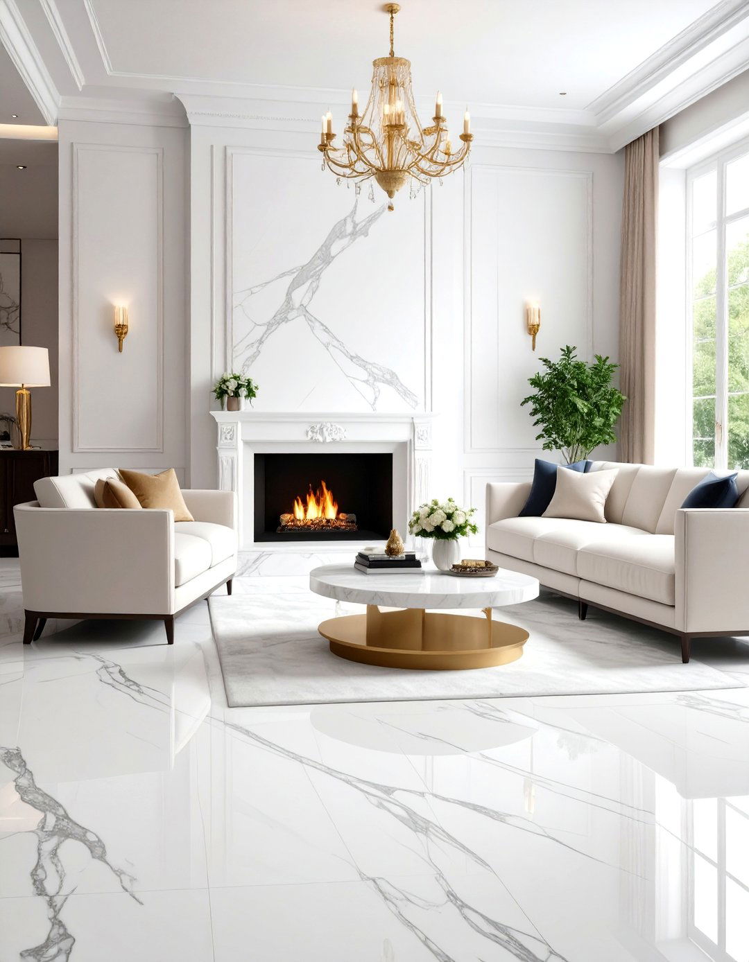 Marble Veined Luxury Statement - 24 Fireplace Hearth Ideas