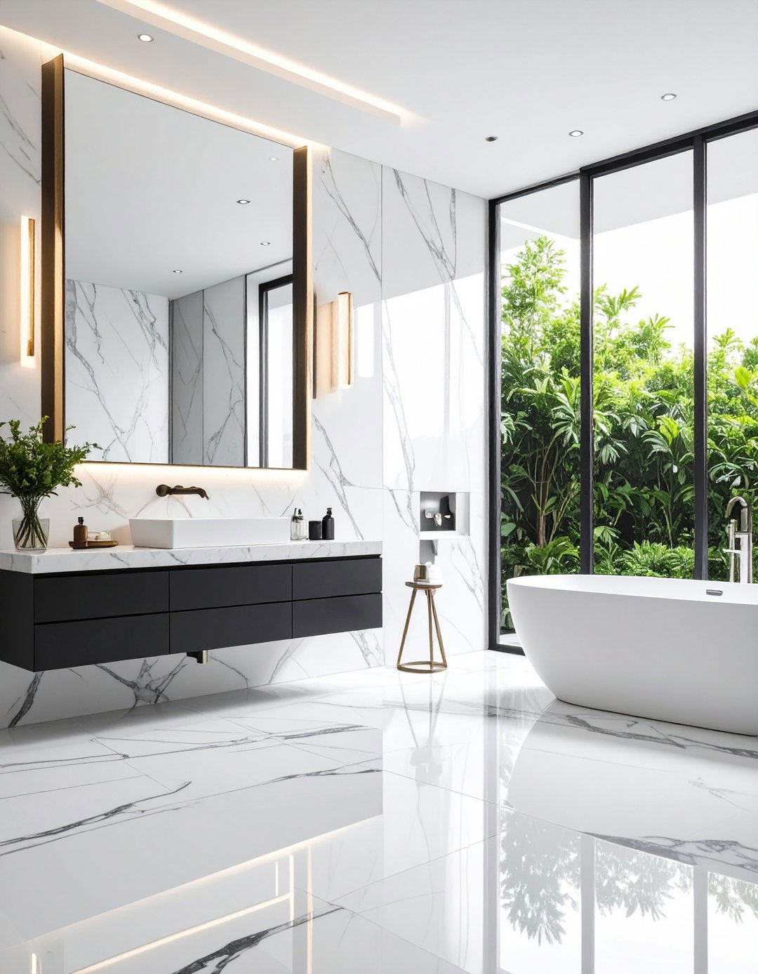 Marble Veining Combinations - 24 Black and White Bathroom Tile Ideas