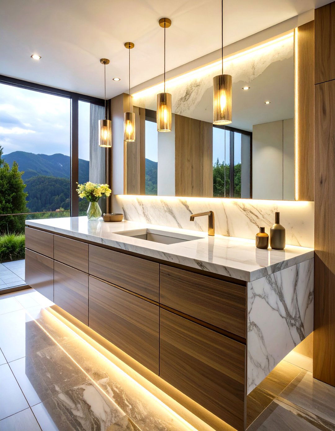 Marble Waterfall Vanity Countertop Design - 24 Marble Bathroom Ideas