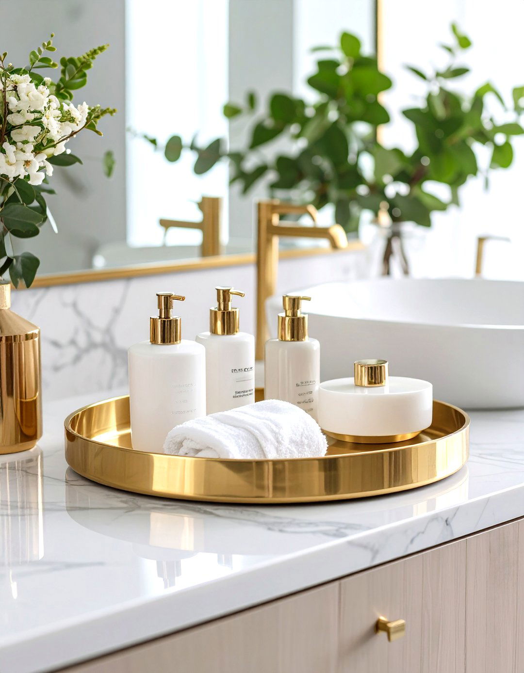 Marble and Brass Combination Tray - 24 Bathroom Tray Ideas