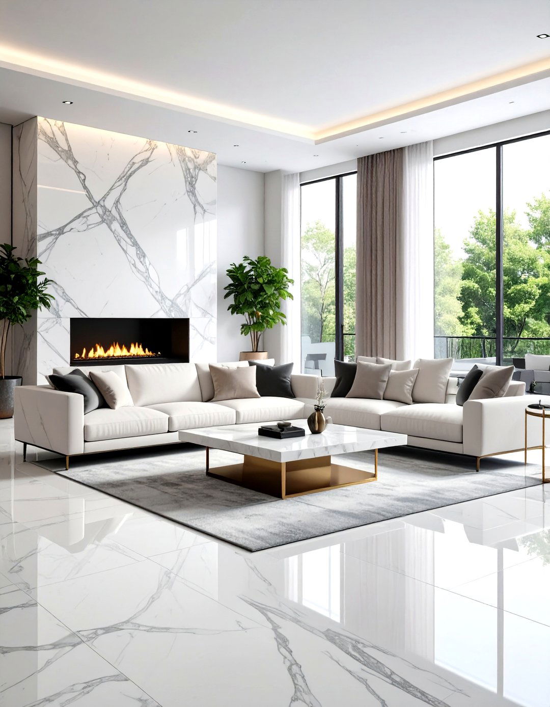 Marble and Stone Accent Elements - 24 Black and White Living Room Ideas