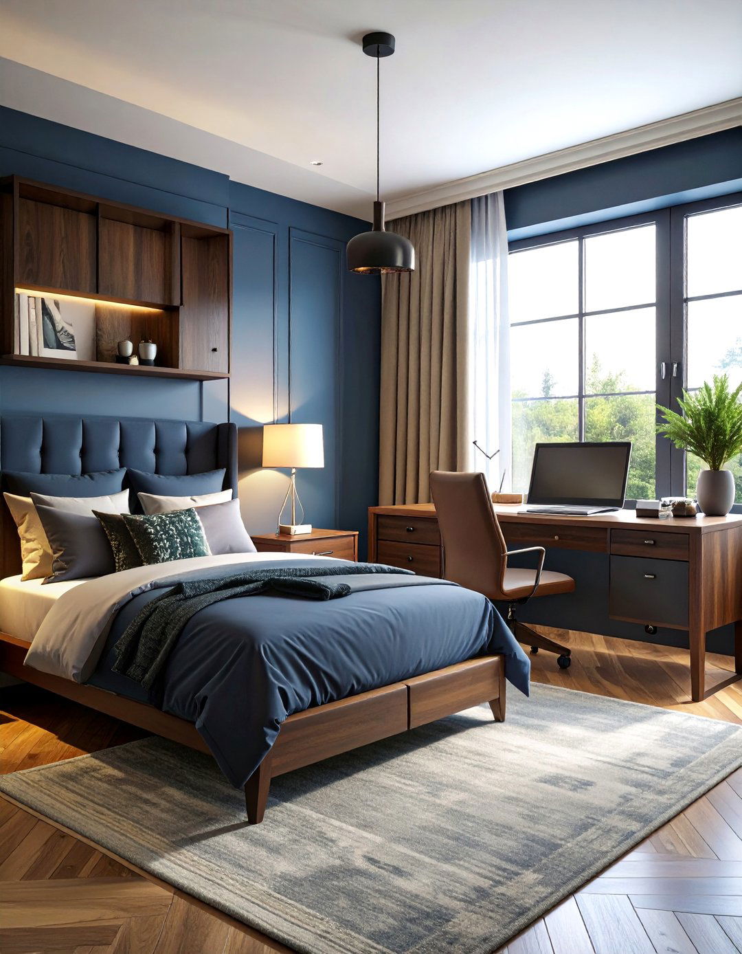 Masculine Bedroom Office with Dark Color Scheme - 24 Bedroom Office Ideas