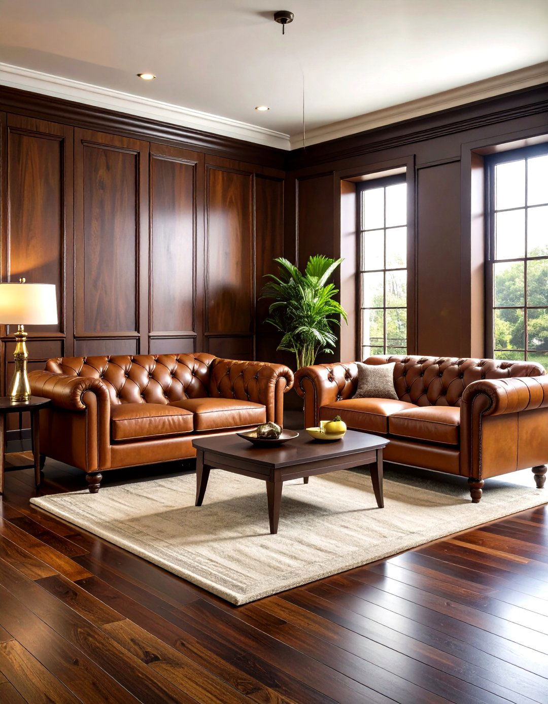 Masculine Retreat with Leather Details - 24 Dark Brown Floor Living Room Ideas